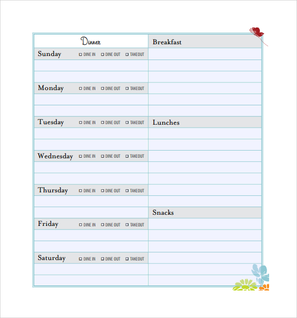 meal planning calender template