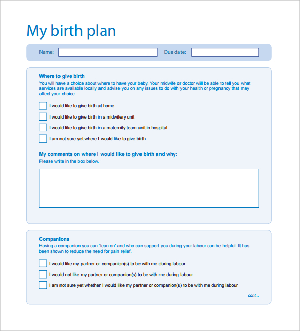 blank birth plan template