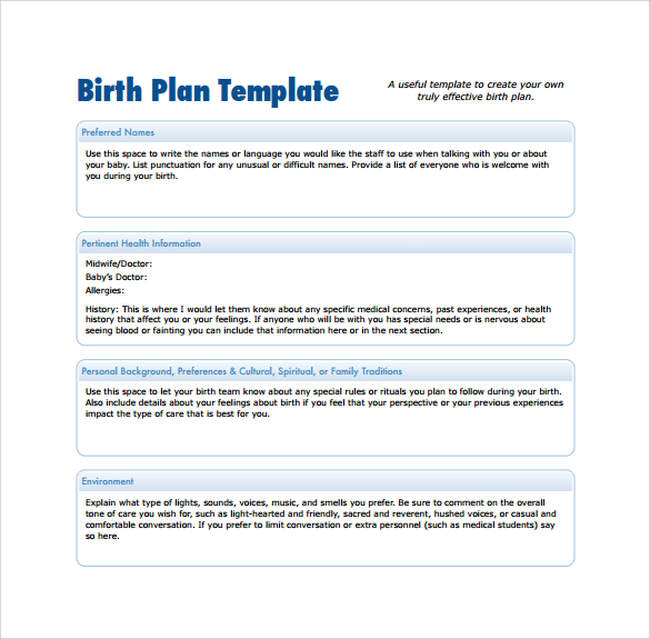 example of birth plan template