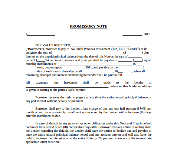 promissory note template free download