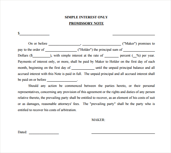 promissory note template to print