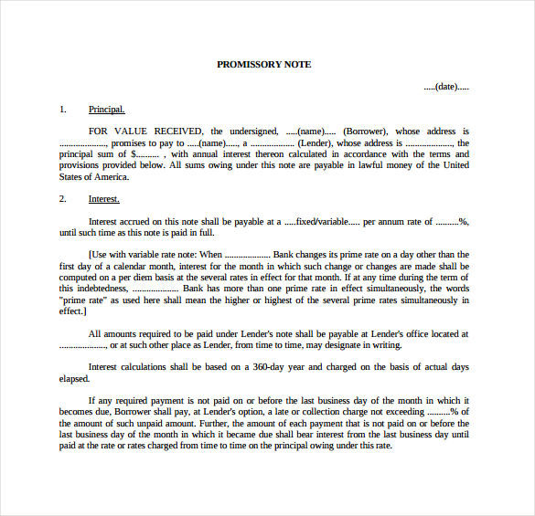 simple promissory note template