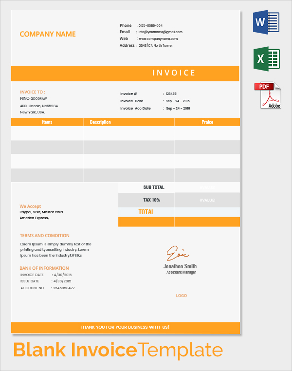 blank invoice template 50 documents in word excel pdf