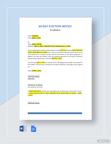 30 day real estate eviction notice template