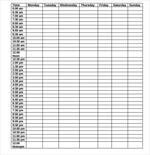 business time daily schedule template