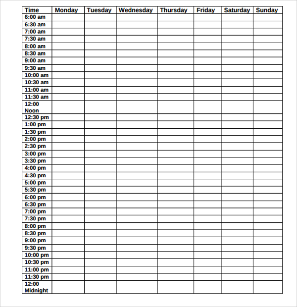 daily schedule template printable free