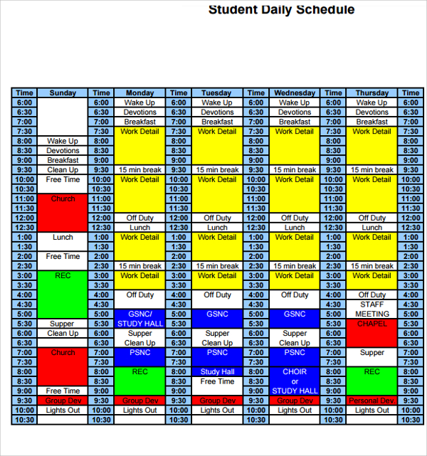 student daily schedule template1
