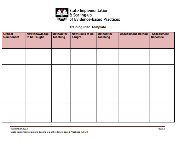 training daily schedule plan template