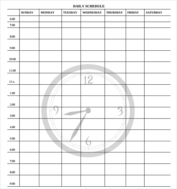 blank weekly timetable to print