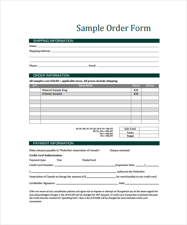 sample tupperware order form template