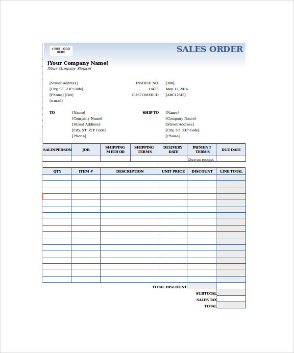 Free Sales Order Form Template Excel Download