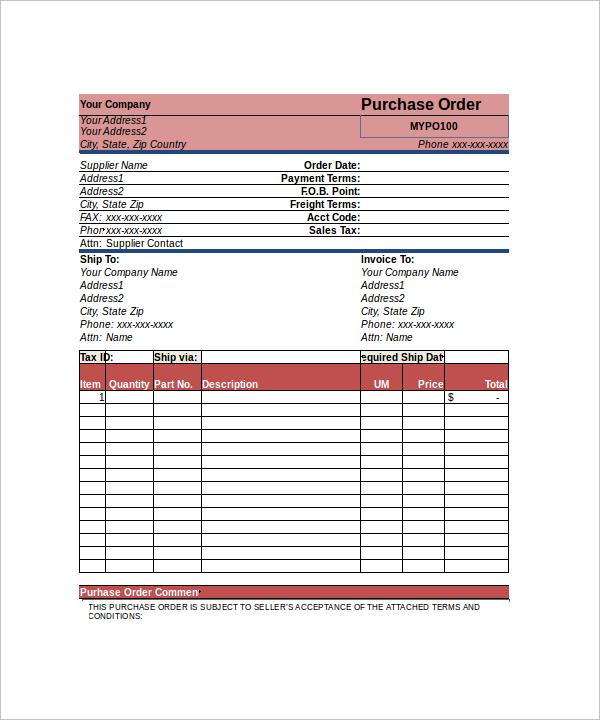 Excel Order Form Template