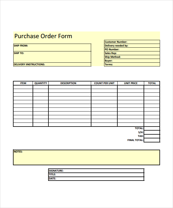 purchase order form template for free