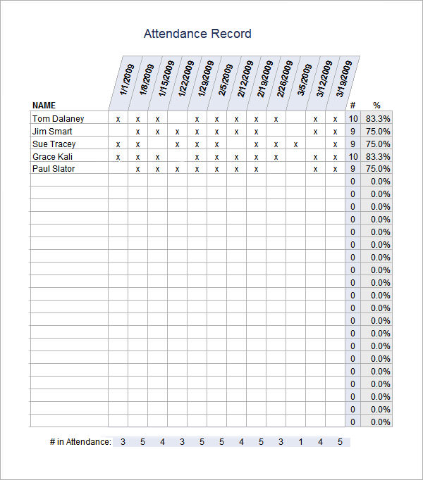 Attendance Record Template Sampletemplatess Sampletemplatess Riset