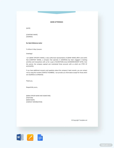 bank reference letter for company template