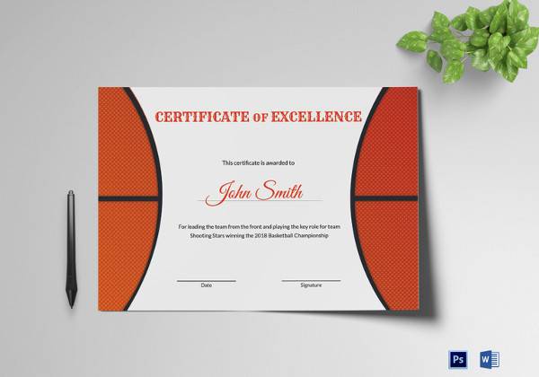 basketball excellence award certificate template