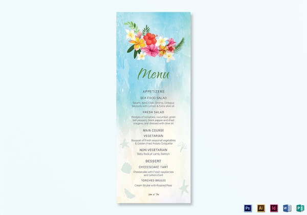 beach wedding menu card design template