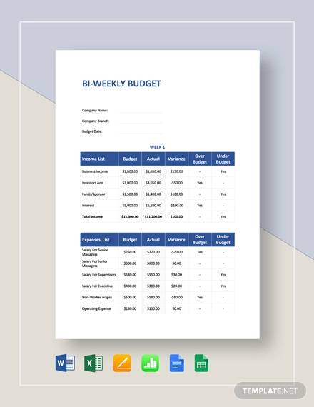 bi weekly budget template