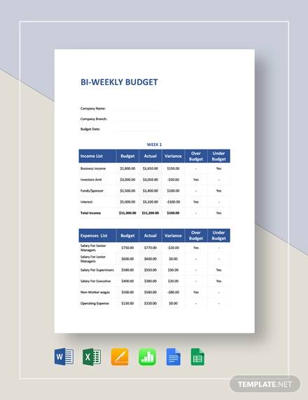 bi weekly personal budget template