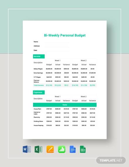 bi weekly personal budget template