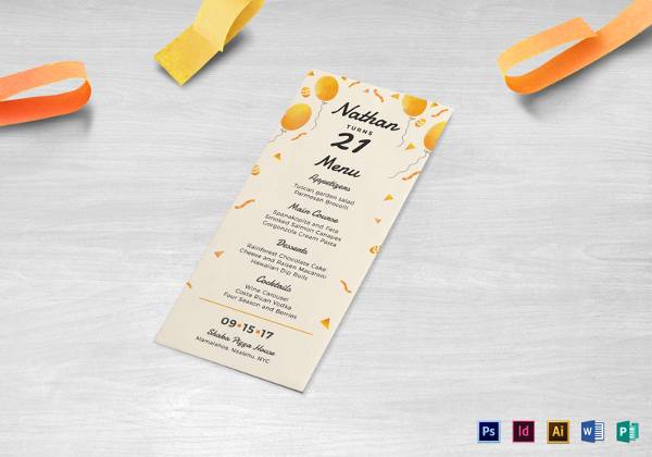 birthday party menu template