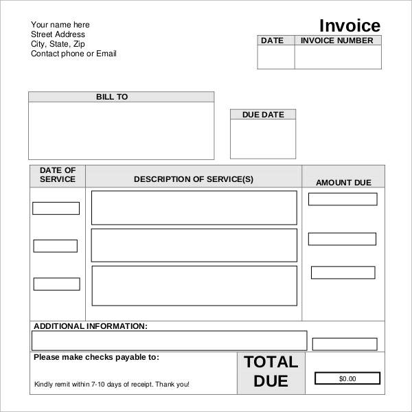 blank billing invoice