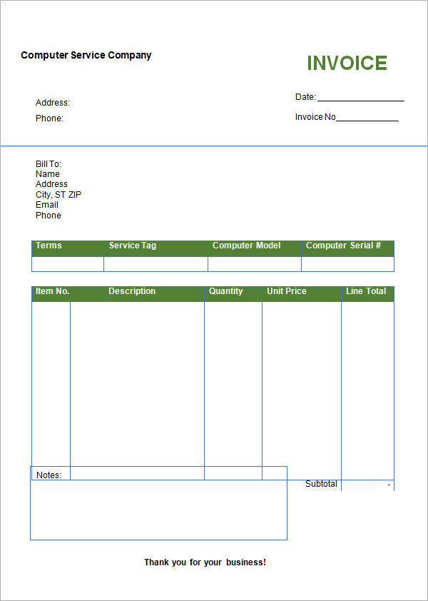 blank invoice word template