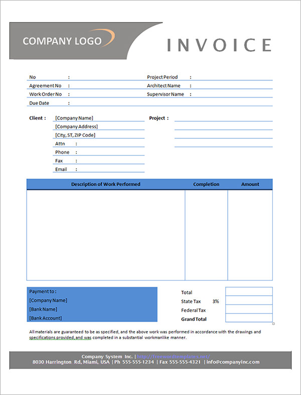 Sample Contractor Invoice Templates 14 Free Documents In Word Pdf