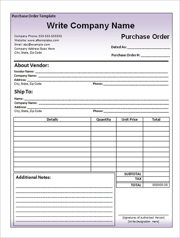 FREE 17+ Purchase Order Templates in PDF | MS Word | Excel