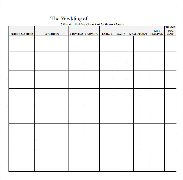 Wedding Guest Spreadsheet Template DocTemplates