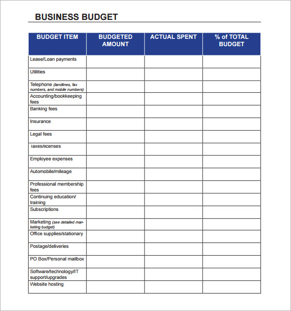 monthly business budget template excel