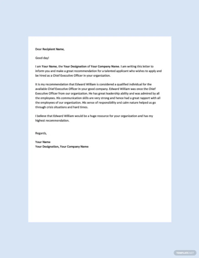 ceo recommendation letter