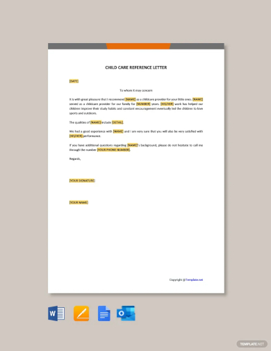 child care reference letter template