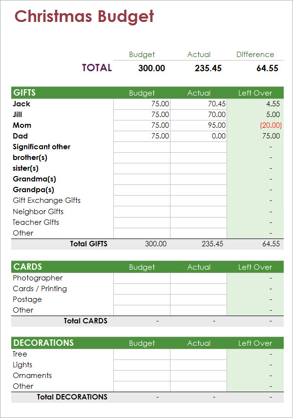 simple budget template excel