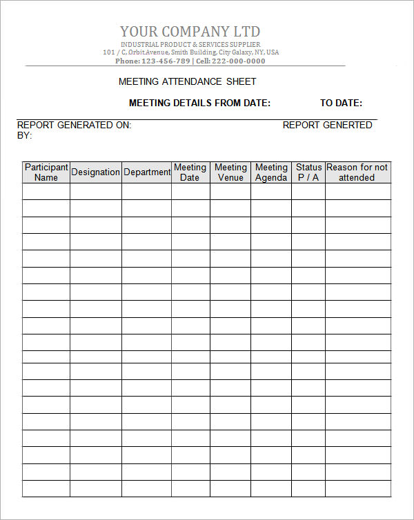 FREE 18+ Attendance Sheet Templates in PDF | MS Word | Excel