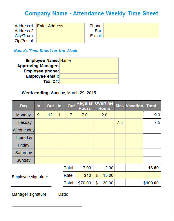 Free 18 Attendance Sheet Templates In Pdf Ms Word Excel