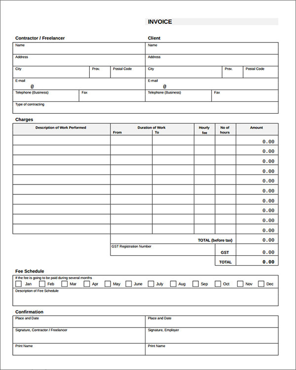 invoice for contract work template