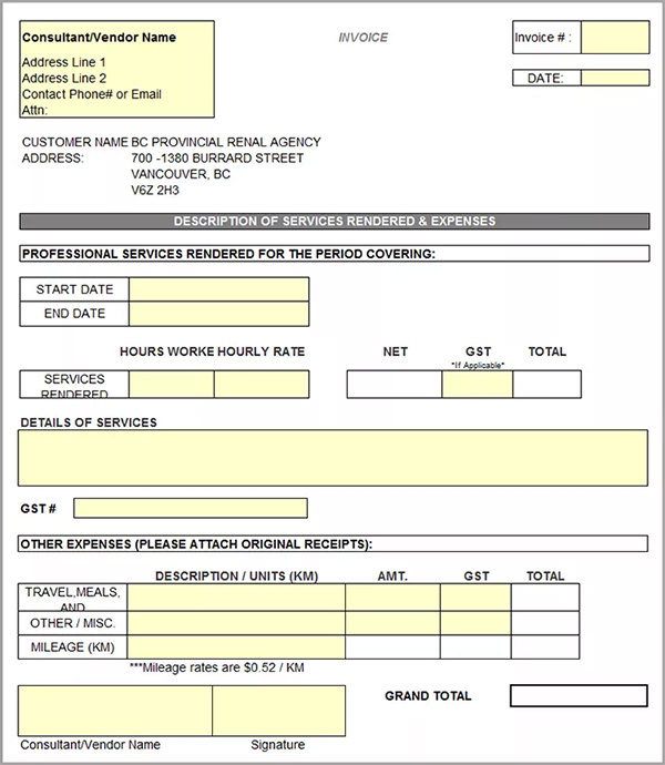 contractor invoice template excel