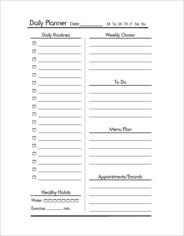 daily planner half size 7day template