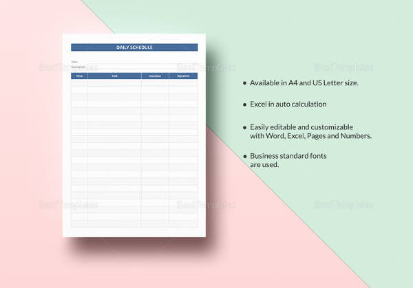 daily time schedule template google docs