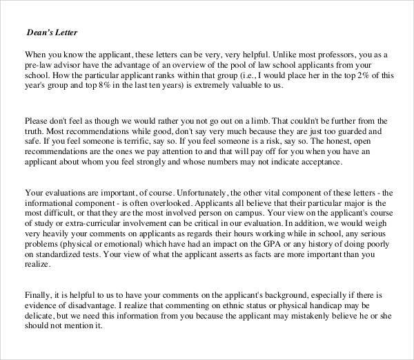dean letter of recommendation for law graduate school
