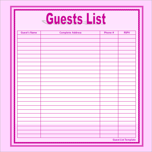 Invitation Guest List Template 9