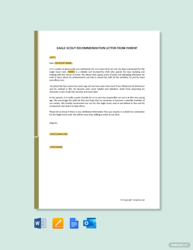 eagle scout recommendation letter from parent template