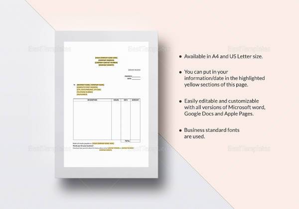 easy to edit service invoice template