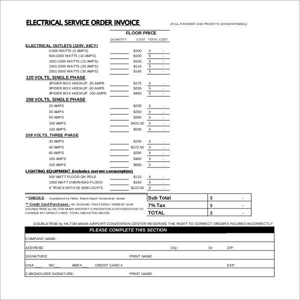 electrical service order invoice