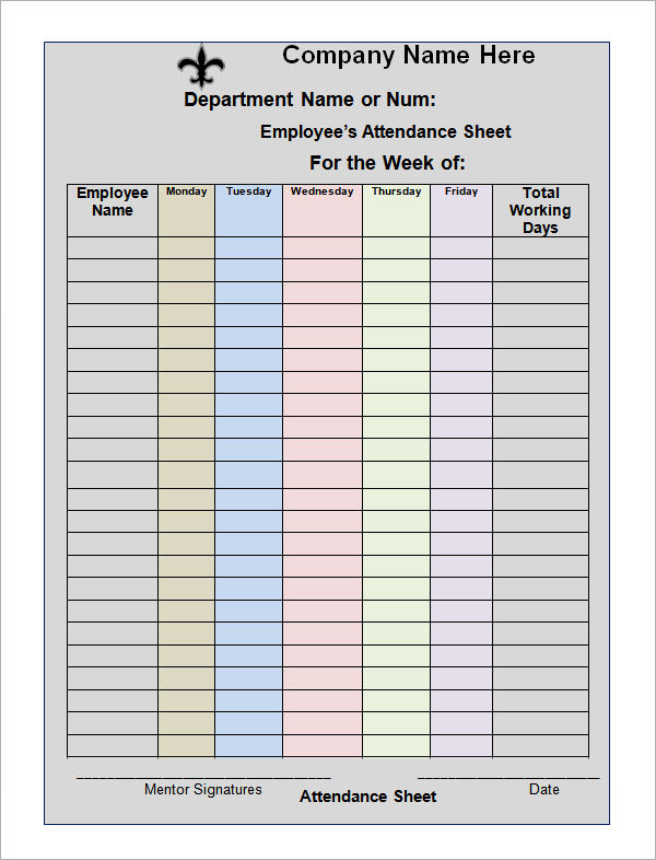 Free 18 Attendance Sheet Templates In Pdf Ms Word Excel