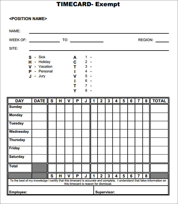 exempt timecard template