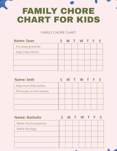 family chore chart for kids
