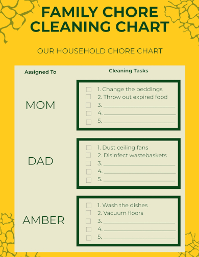 family chore cleaning chart