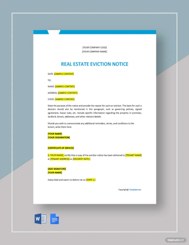 free blank real estate eviction notice template